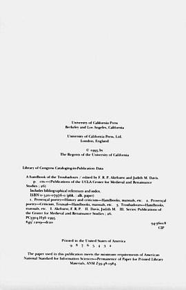 A Handbook of the Troubadours (Center for Medieval and Renaissance Studies, Ucla) pdf epub mobi 电子书 下载